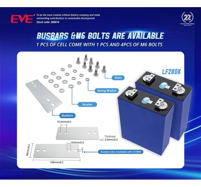 Акумулятор літієвий EVE Energy LiFePo4 280Ah LF280K Grade A