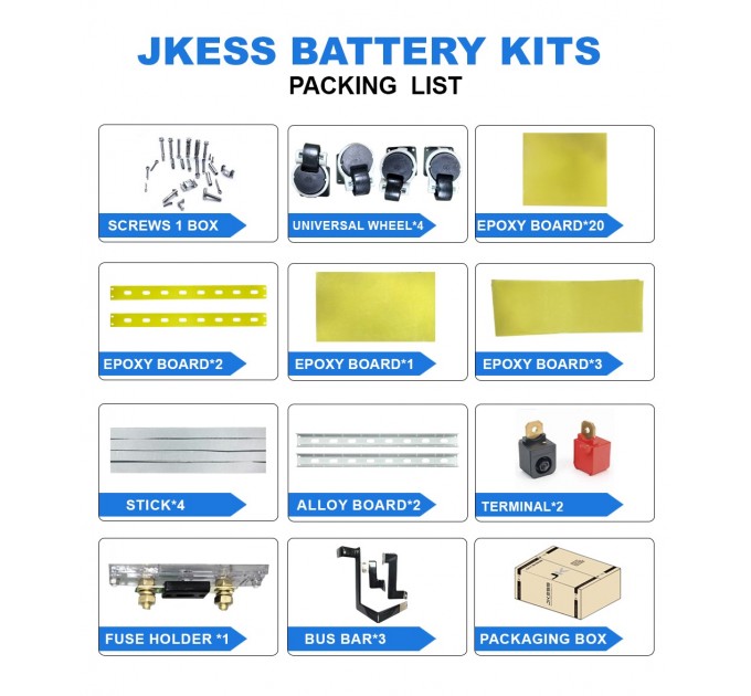 Корпус для DIY-збірки акумулятора JKESS вертикальний на колесах для LiFePO4 280–314 Аг 16S 48В