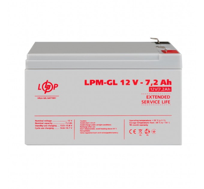 Акумулятор гелевий LPM-GL 12V - 7.2 Ah