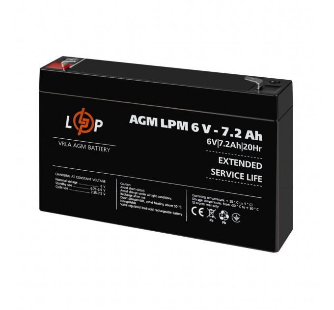 Розпродаж (3859) Акумулятор AGM LPM 6V - 7,2 Ah 09/2023