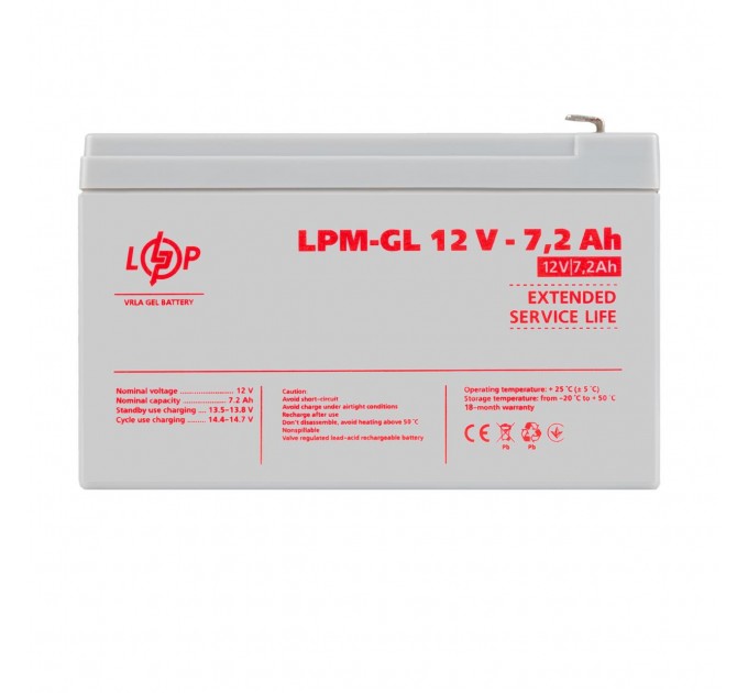 Акумулятор гелевий LPM-GL 12V - 7.2 Ah
