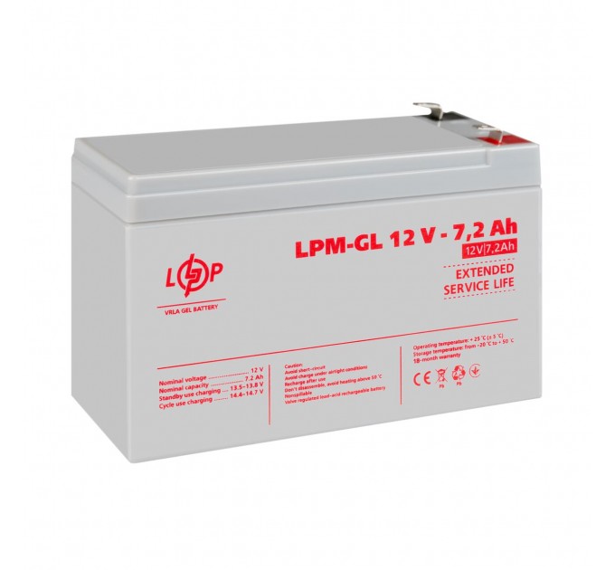 Акумулятор гелевий LPM-GL 12V - 7.2 Ah