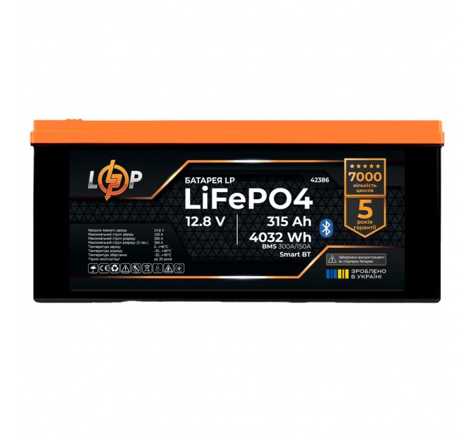 Акумулятор LP LiFePO4 12,8V - 315 Ah (4032Wh) (BMS 300A/150А) пластік Smart BT