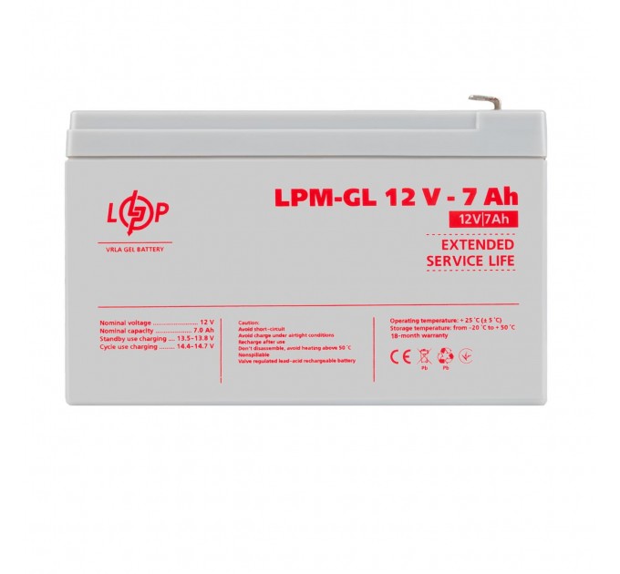 Акумулятор гелевий LPM-GL 12V - 7 Ah
