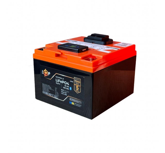 Акумулятор LP LiFePO4 12,8V - 32 Ah (410Wh) (BMS 40А/32A) пластик LCD USB Smart BT