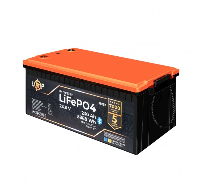 Акумулятор LP LiFePO4 25,6V - 230 Ah (5888Wh) (BMS 200A/100А) пластик Smart BT