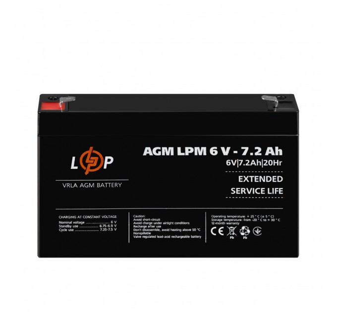 Розпродаж (3859) Акумулятор AGM LPM 6V - 7,2 Ah 09/2023