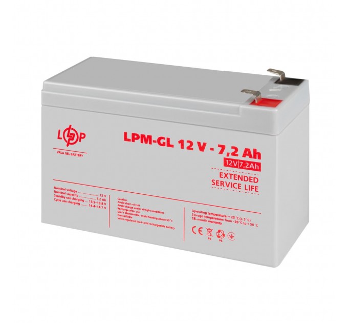 Акумулятор гелевий LPM-GL 12V - 7.2 Ah