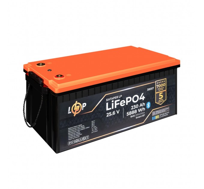 Акумулятор LP LiFePO4 25,6V - 230 Ah (5888Wh) (BMS 200A/100А) пластик Smart BT