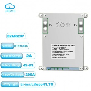 BMS 200A 4S-8S Lifepo4/Li-ion/LTO з активним балансуванням 2A (JK- B2A8S20P) з кнопкою JiKong BMS 200A 4S-8S Lifepo4/Li-ion/LTO з активним балансуванням 2A (JK- B2A8S20P) з кнопкою JiKong