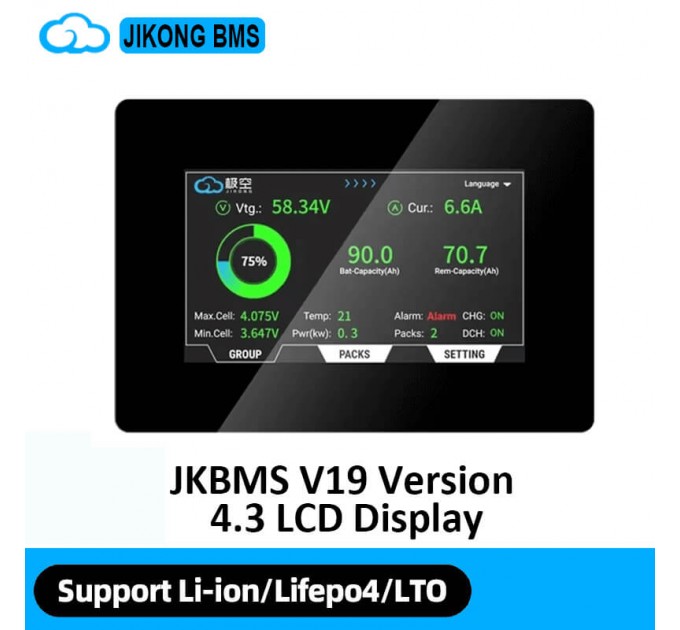 JK BMS LCD 4.3 V19 сенсорний екран JiKong
