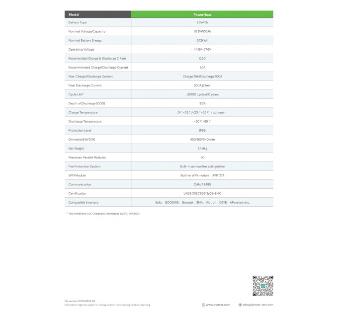 Акумуляторна батарея Dyness PowerHaus LiFePO4 51.2V 100Ah 5120Wh